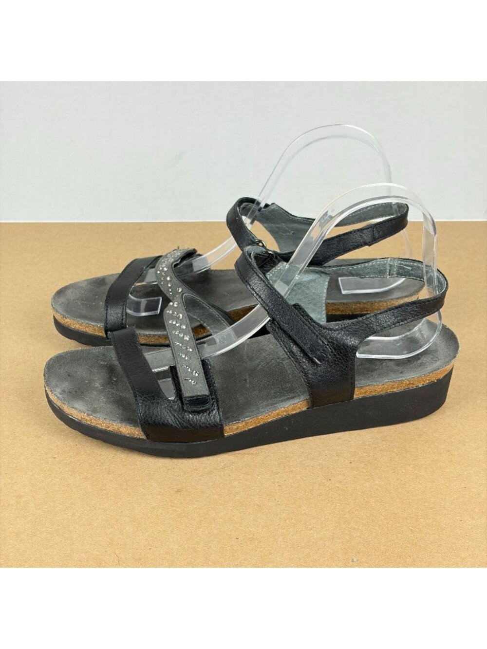 Naot Kendall Leather Slingback Sandals Womens 10/10.5 EU 41 Black Gray Jeweled